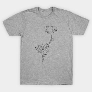 Flower Line Drawing - Modern Magnolia T-Shirt